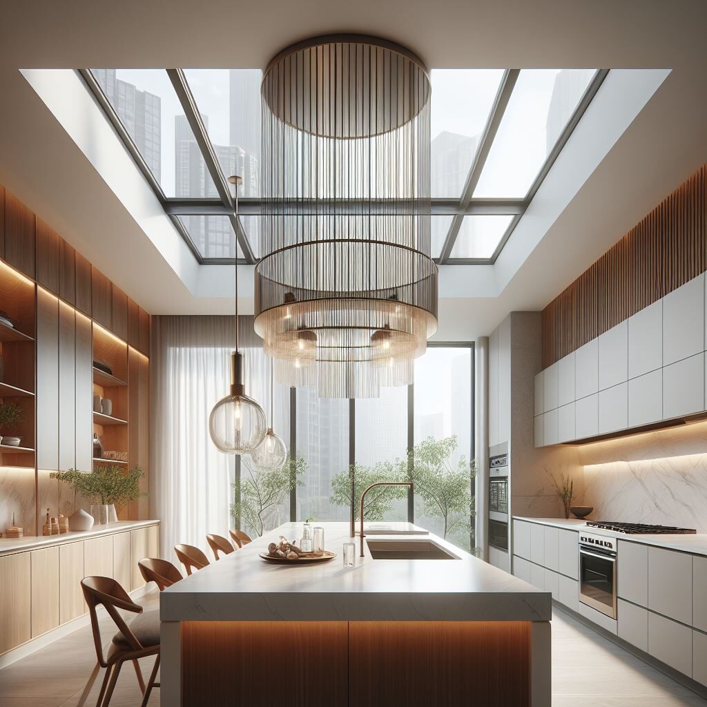 Une cuisine moderne et fonctionnelle avec un éclairage en led blanc.