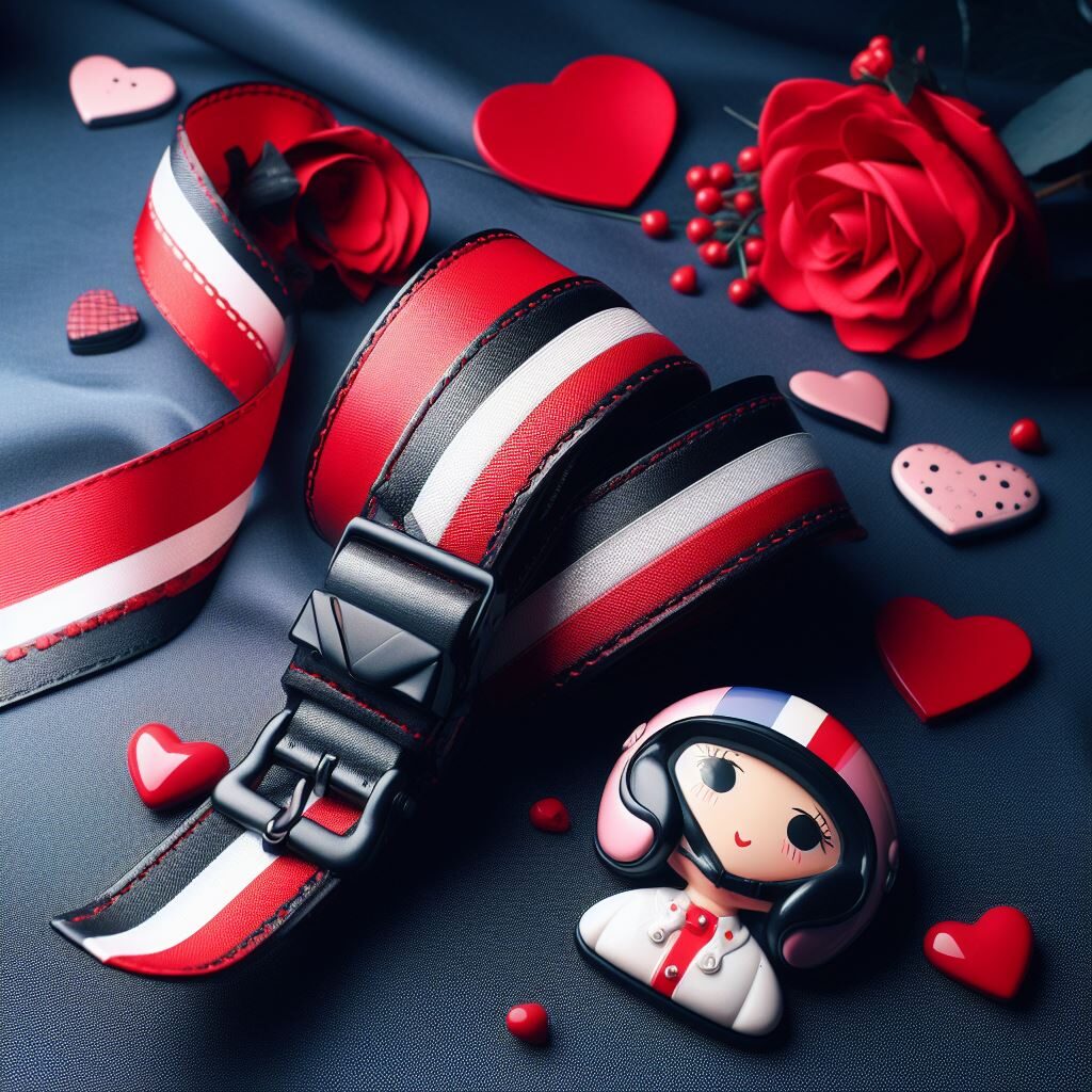 Sangle de casque ou d'appareils photo aux couleurs bleu, rouge et blanc.