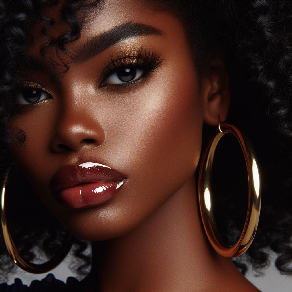 Une femme avec le visage en diamant avec une créole en or.