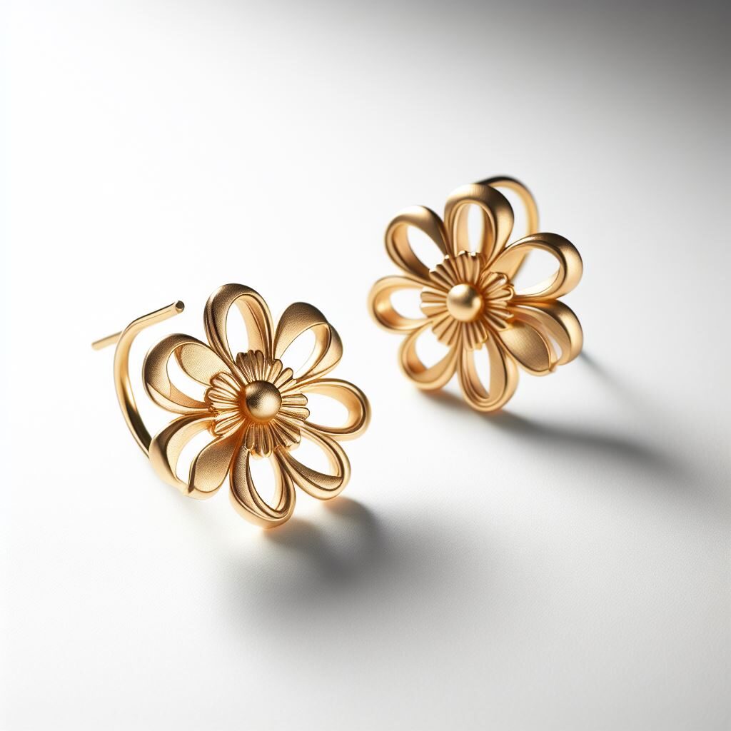 Des puces d'oreilles en or en forme de fleurs.