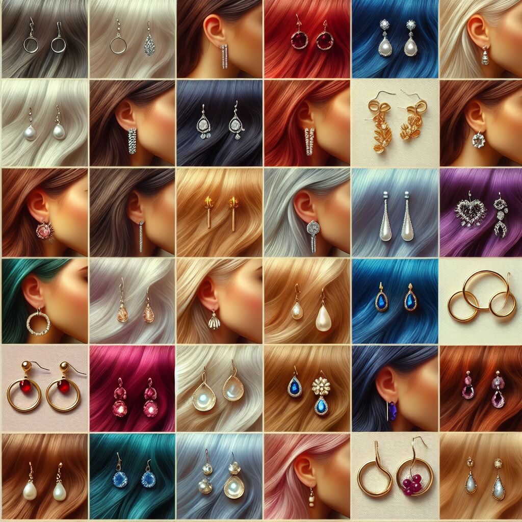Différents modèles et couleurs de boucles d'oreilles selon les colorations de cheveux.