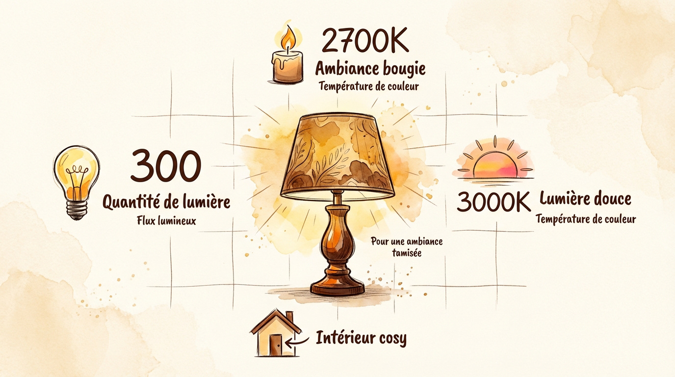 Comparaison visuelle entre les lumens pour la puissance et les kelvins pour la chaleur de la lumière