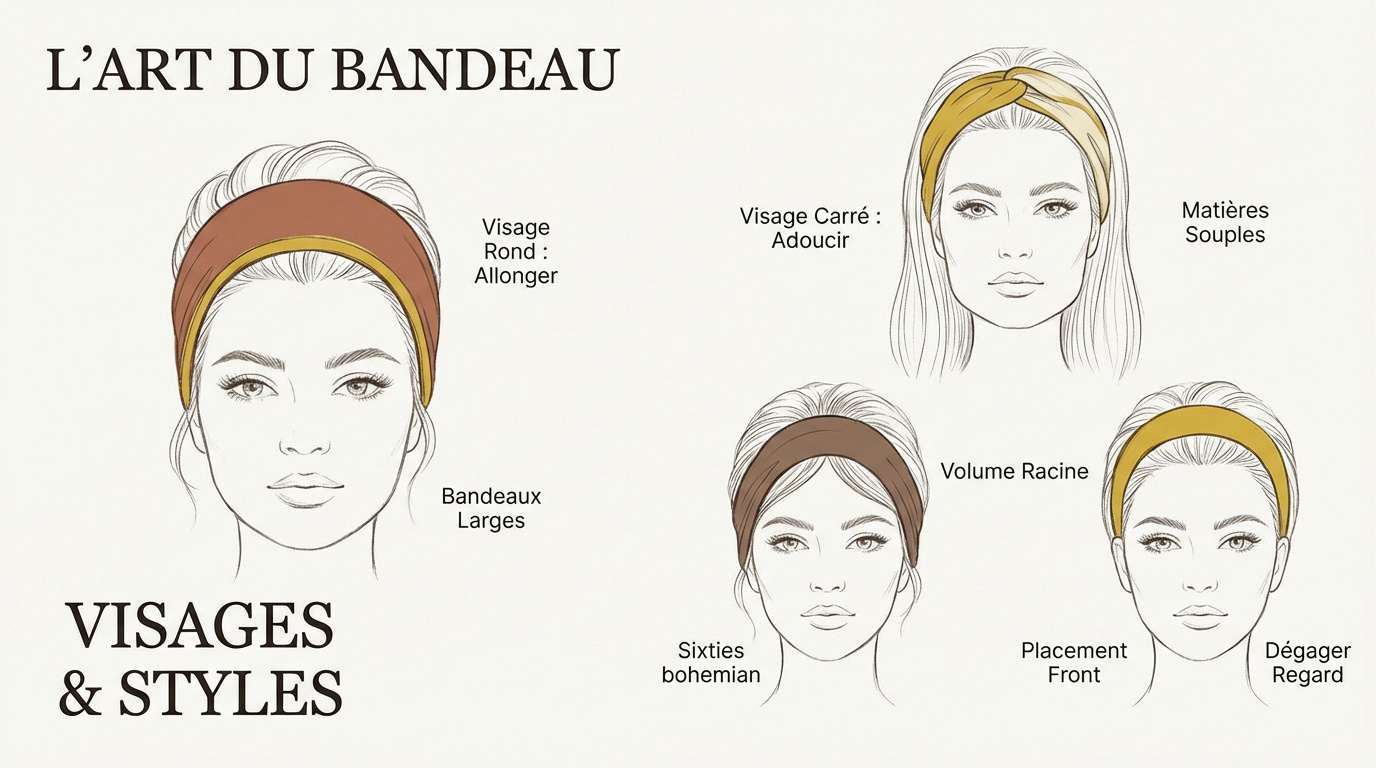 Femme portant un bandeau artisanal pour sublimer la forme de son visage