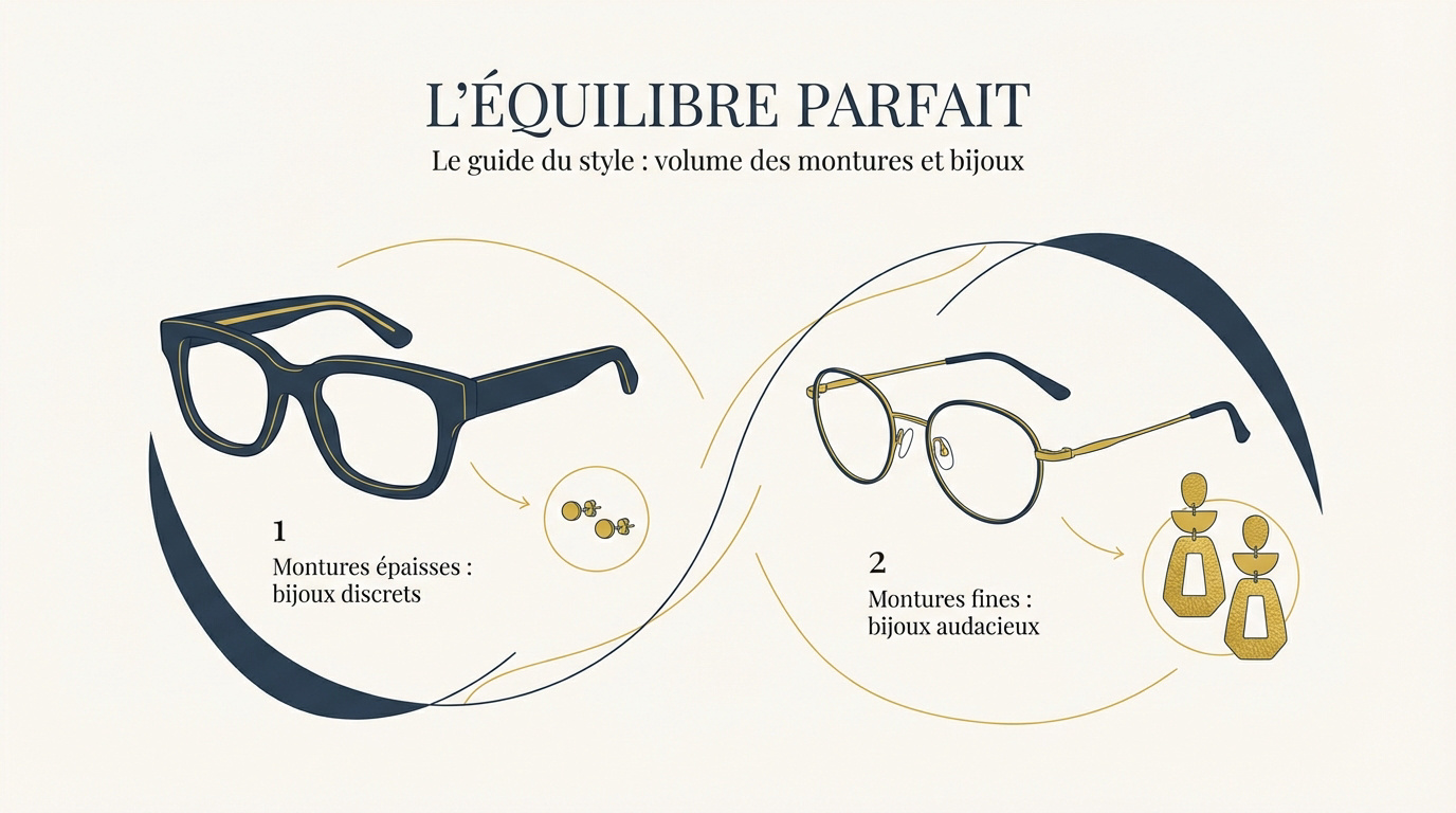 Harmonie visuelle entre une paire de lunettes moderne et des boucles d'oreilles artisanales