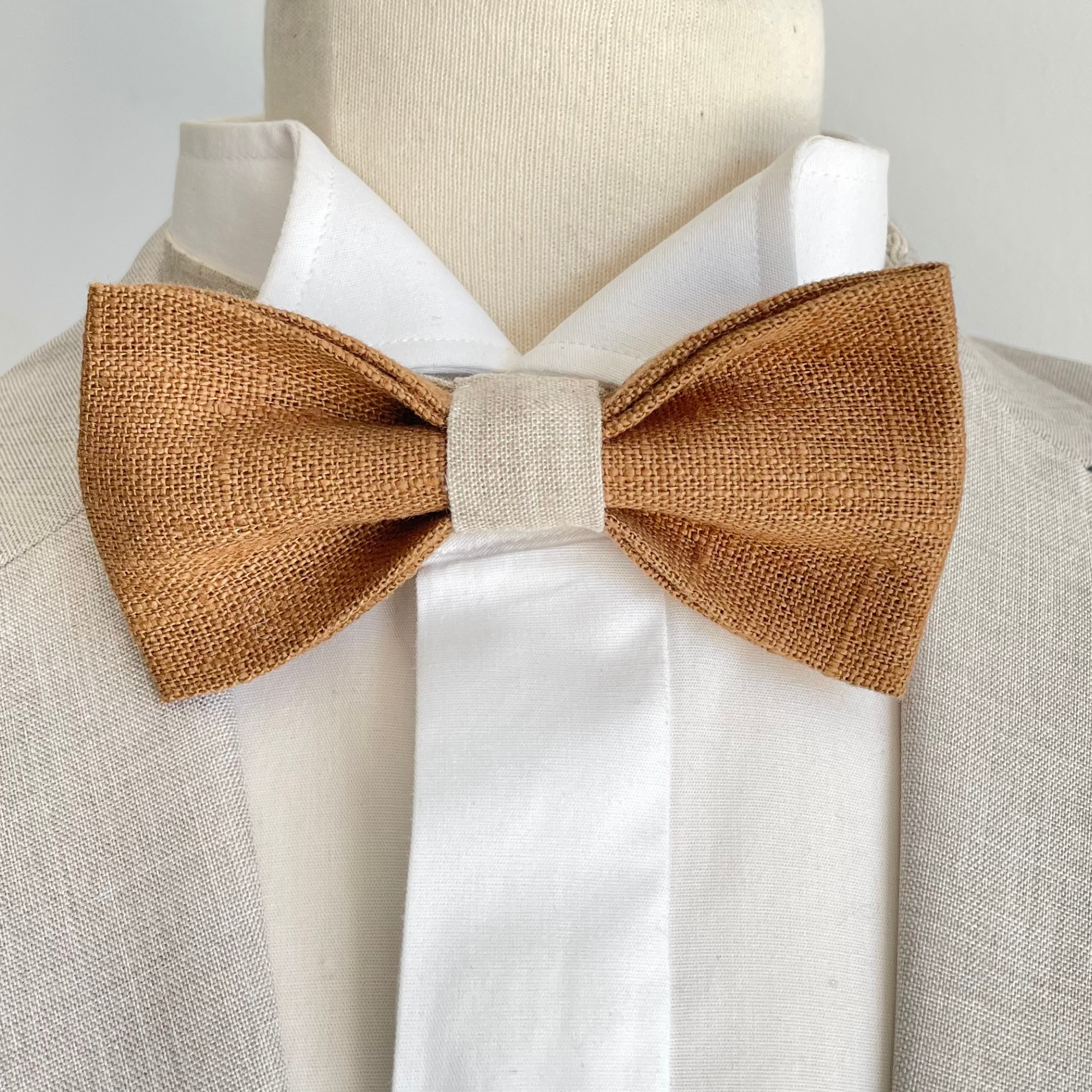 noeud papillon-naturel-effet jute-camel-beige-champetre chic-nature-boheme- mariage-marié-invité-enfant-bébé